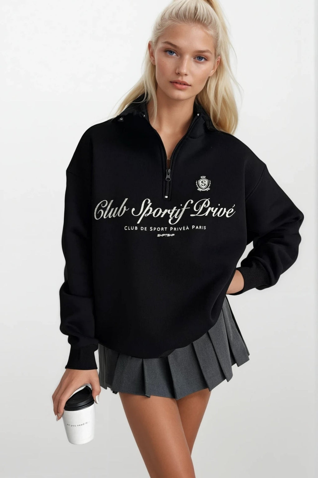 Zipper Detail Baskili Black Sweatshirt