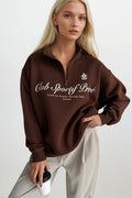 Zipper Detail Baskili Brown Sweatshirt
