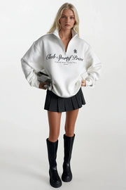 Ecru Printed Sweatshirt with Zipper Detail