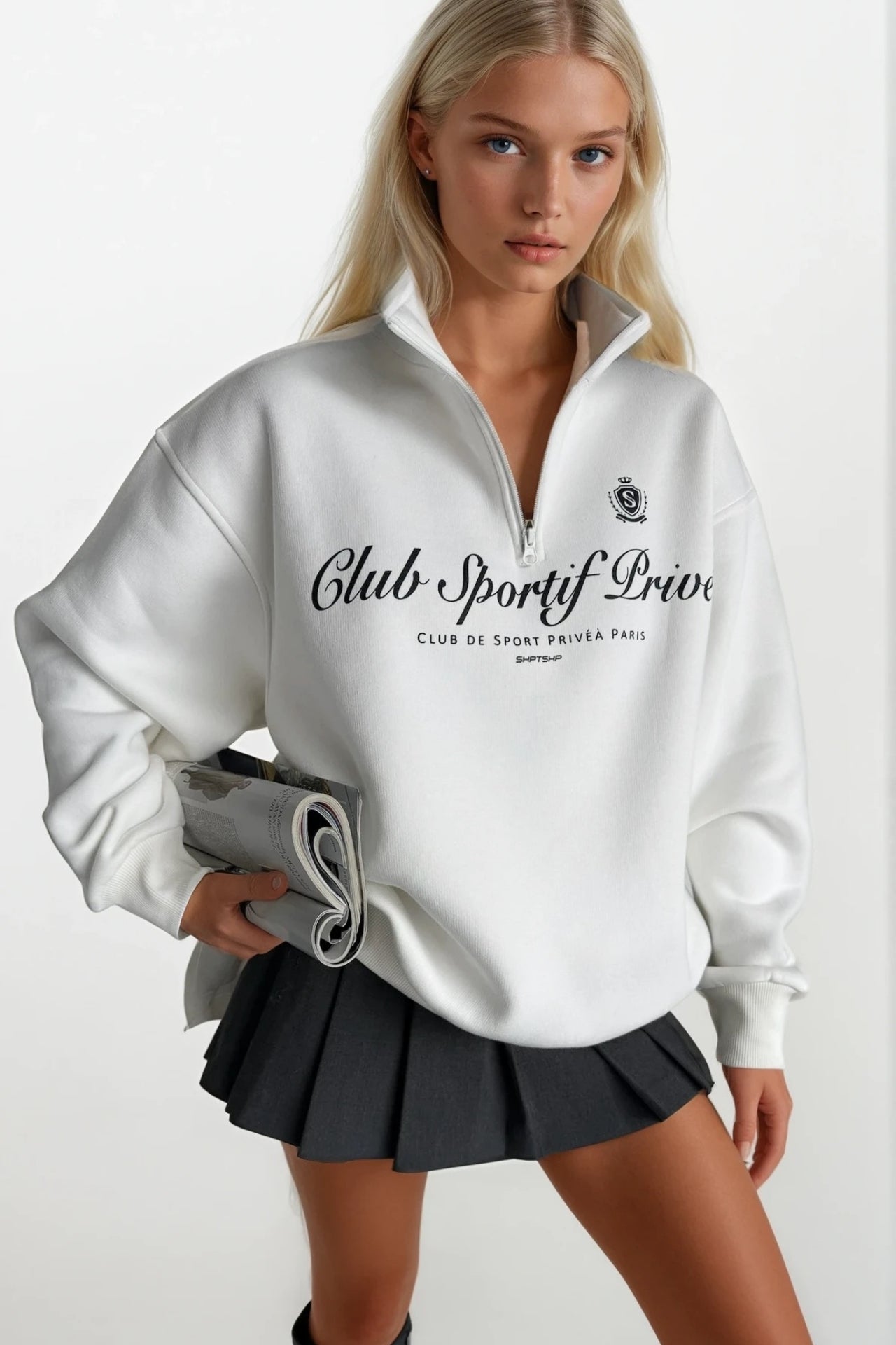 Zipper Detail Baskili Ecru Sweatshirt