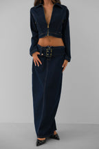 Zipper Detail Navy Denim Jacket