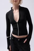 Zipper Detail Black Blouse