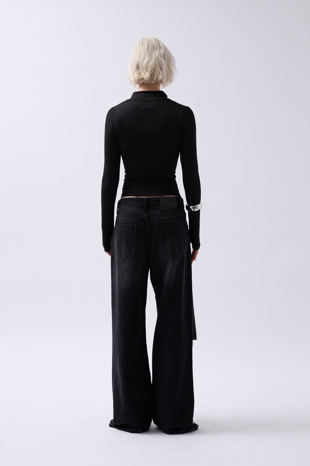 Zipper Detail Black Blouse