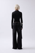 Zipper Detail Black Blouse