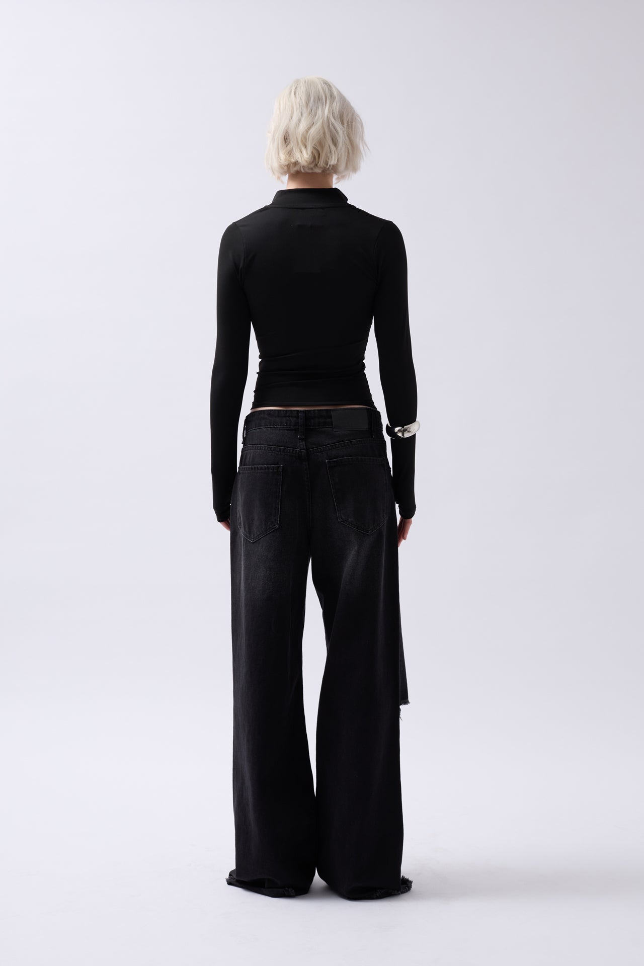 Zipper Detail Black Blouse