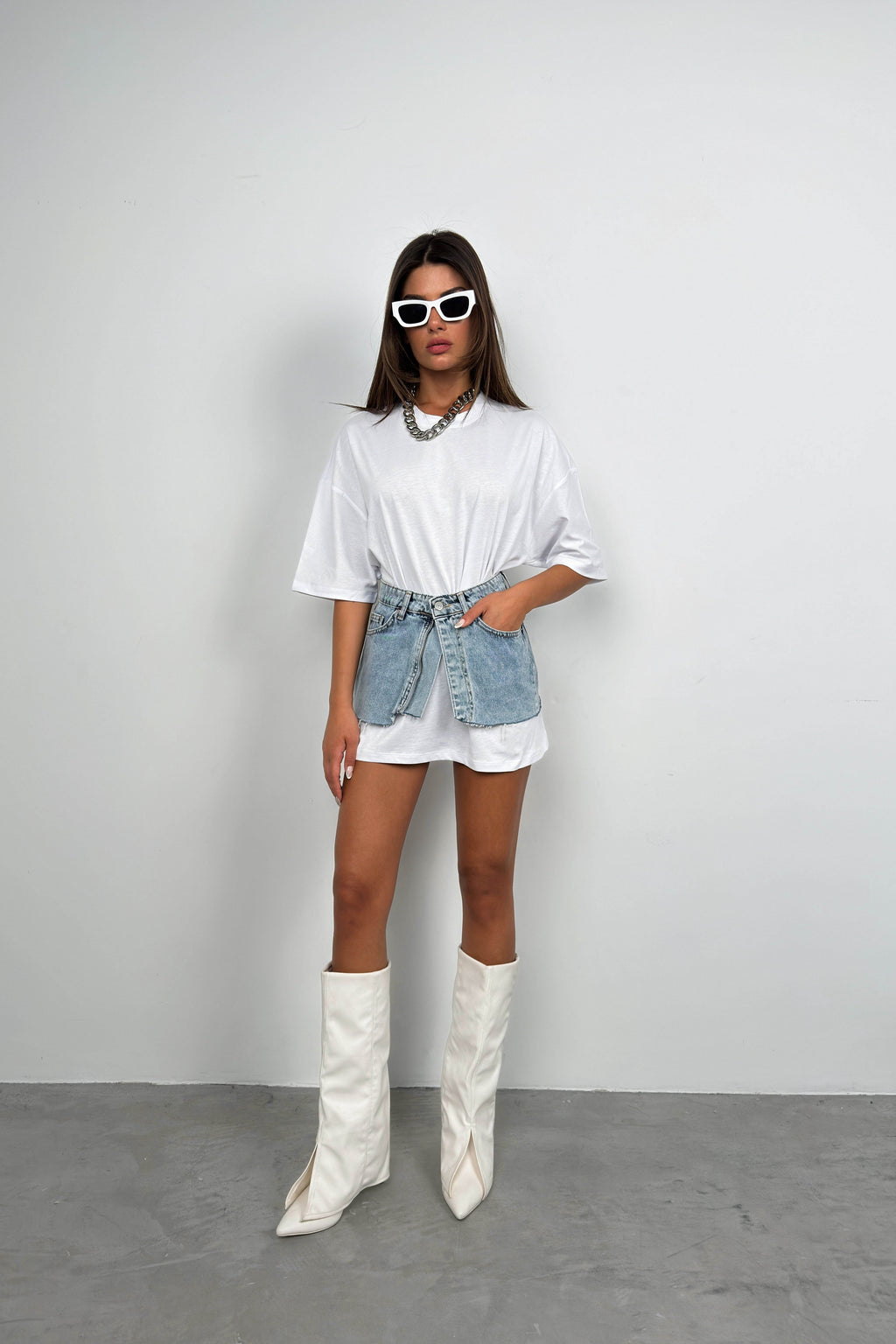Zippered Blue Denim Waist Accessory