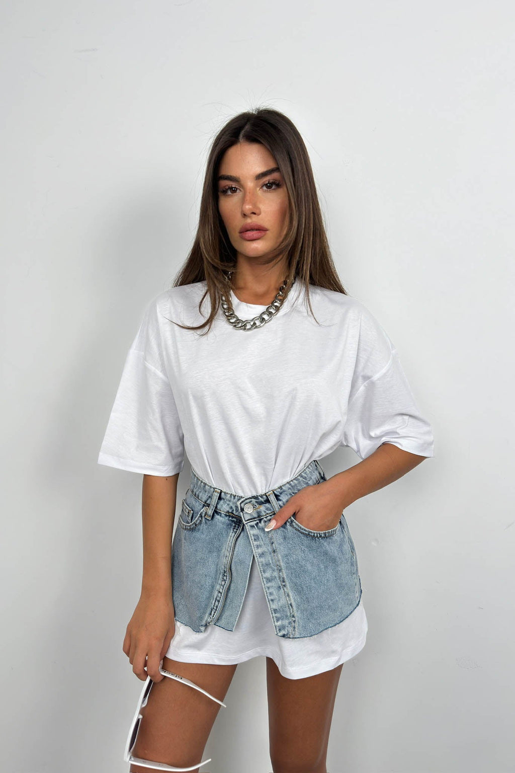 Zippered Blue Denim Waist Accessory