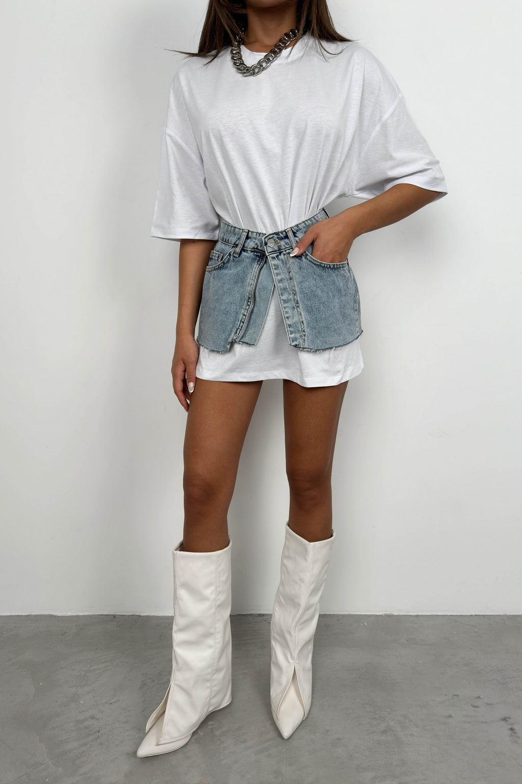 Zippered Blue Denim Waist Accessory