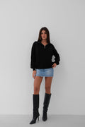 Zip-Up Oversize Black Knit Sweater