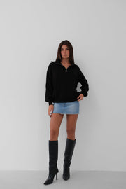 Zippered Oversized Black Knitted Sweater