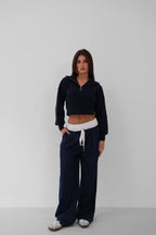 Zip-Up Oversize Navy Knit Sweater