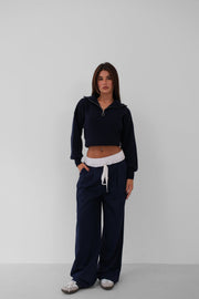 Zippered Oversized Navy Blue Knitted Sweater