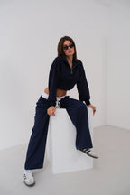 Zip-Up Oversize Navy Knit Sweater