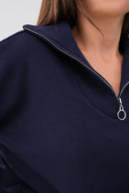 Zip-Up Oversize Navy Knit Sweater