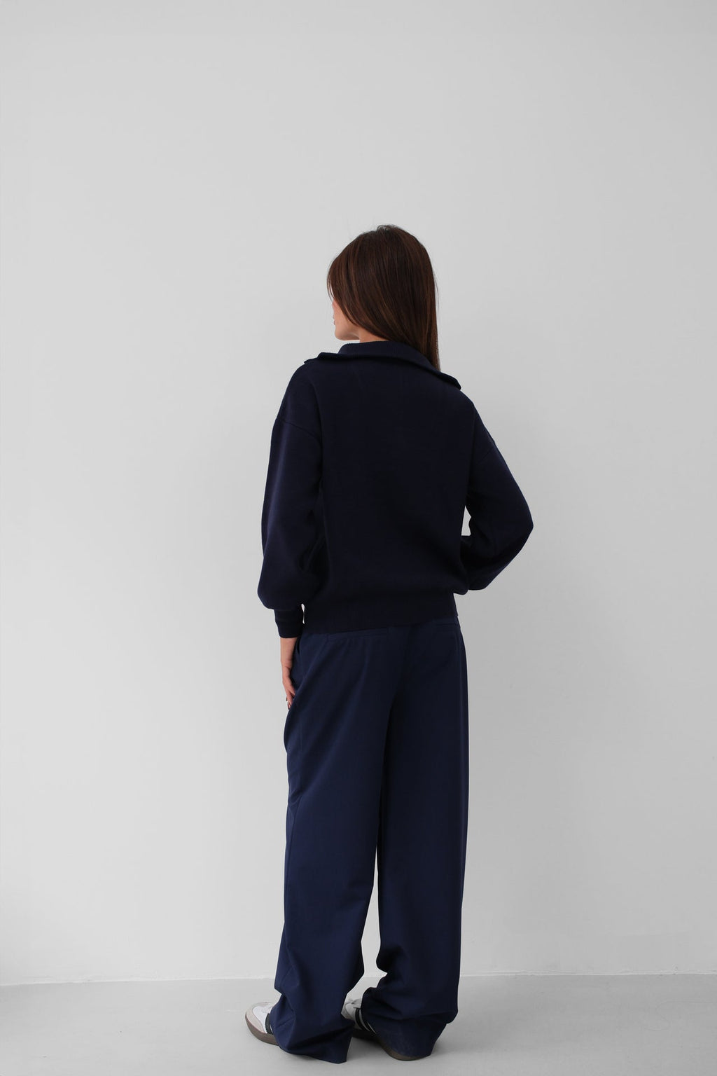 Zip-Up Oversize Navy Knit Sweater