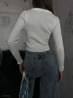 Zippered Polo Neck Ecru Knitwear Sweater
