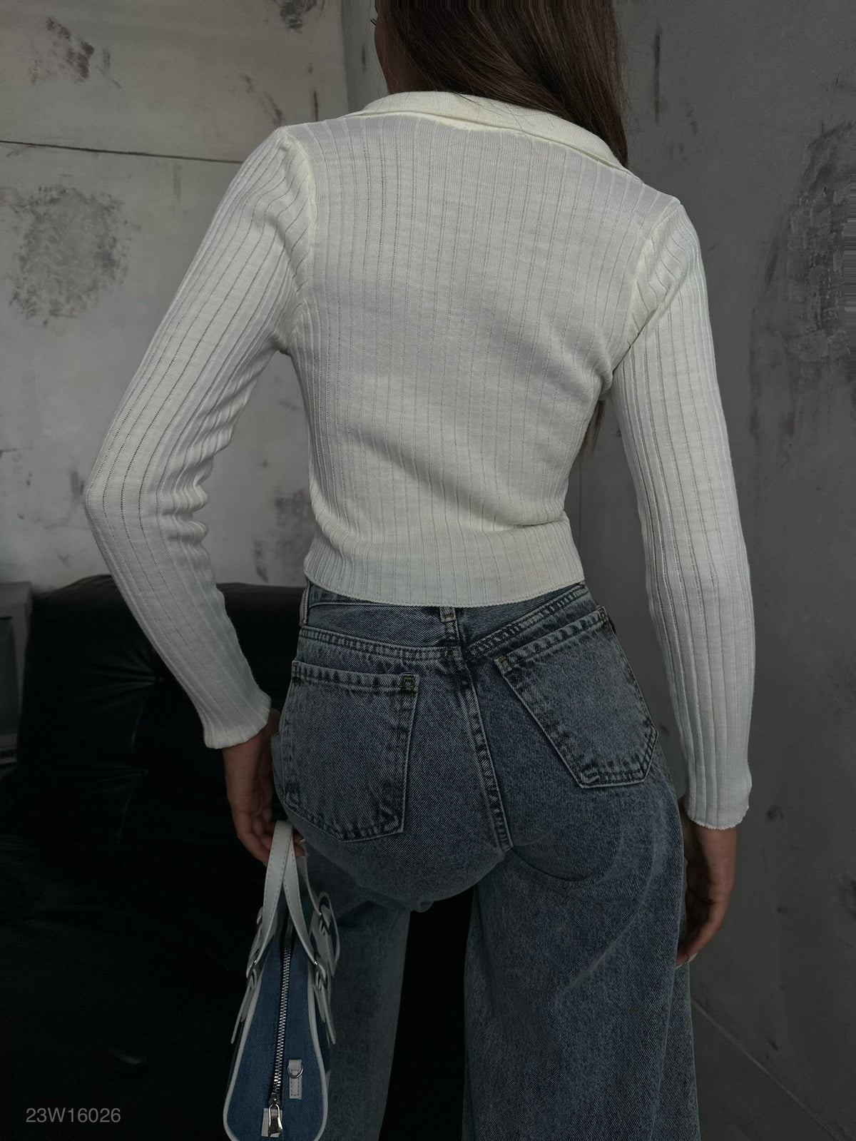 Zippered Polo Neck Ecru Knitwear Sweater