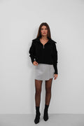 Zip-Up Polo Collar Black Cardigan
