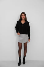 Zip-Up Polo Collar Black Cardigan