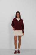 Zip-Up Polo Collar Burgundy Cardigan