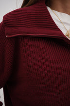 Zip-Up Polo Collar Burgundy Cardigan