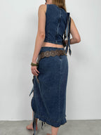 Ruffle Detail Koyu Blue Denim Blouse
