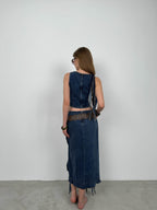 Ruffle Detail Koyu Blue Denim Blouse