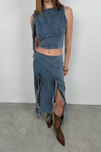 Ruffled Light Blue Denim Skirt