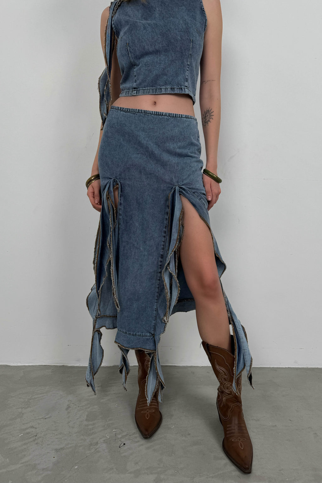 Ruffled Light Blue Denim Skirt