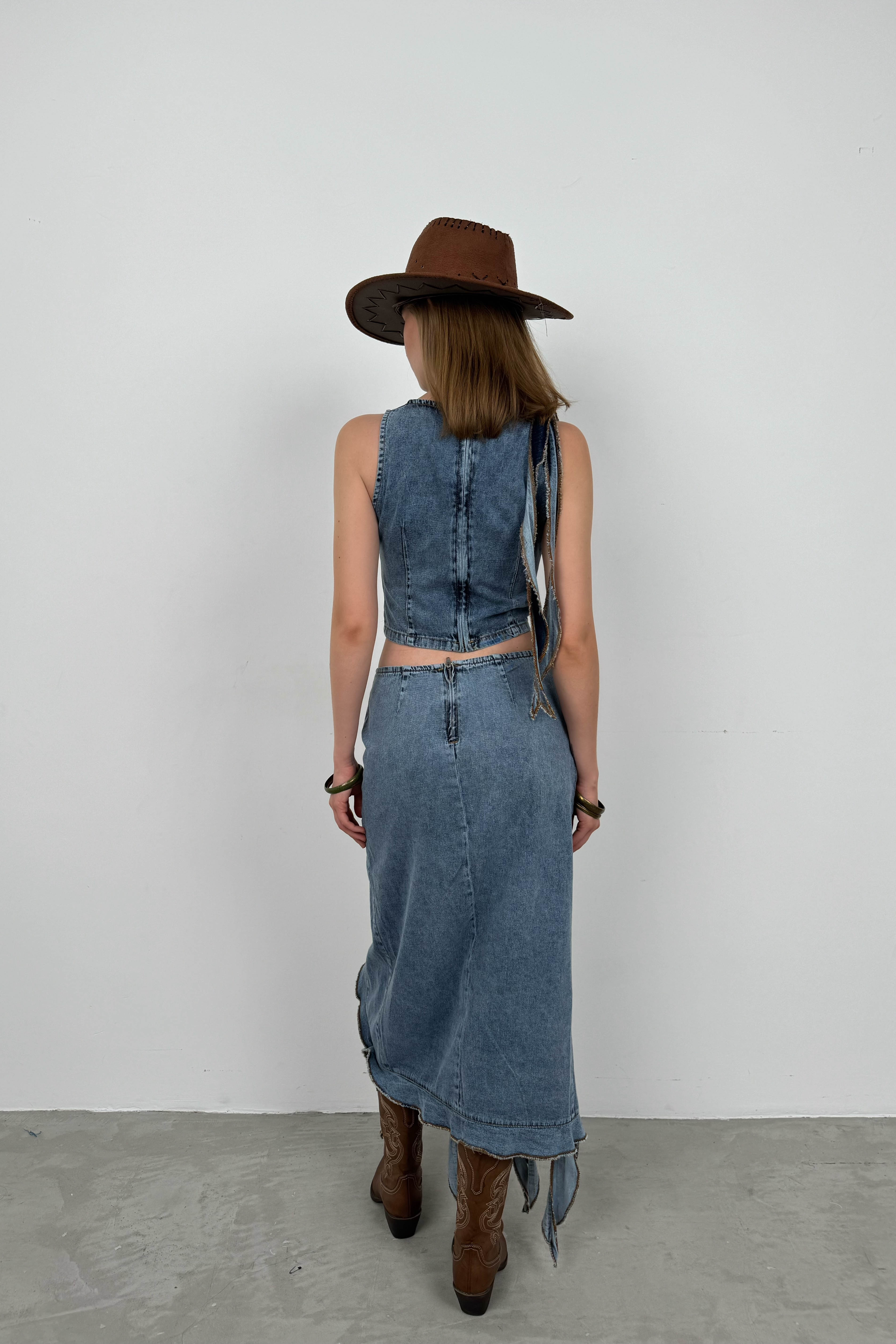 Ruffled Light Blue Denim Skirt