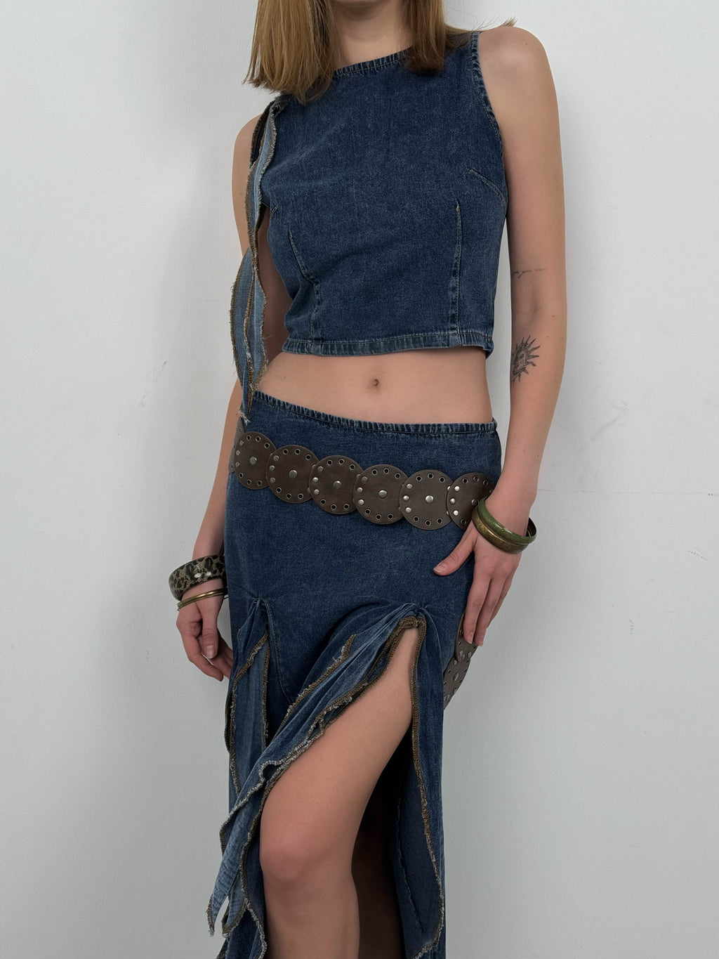 Ruffled Koyu Blue Denim Skirt