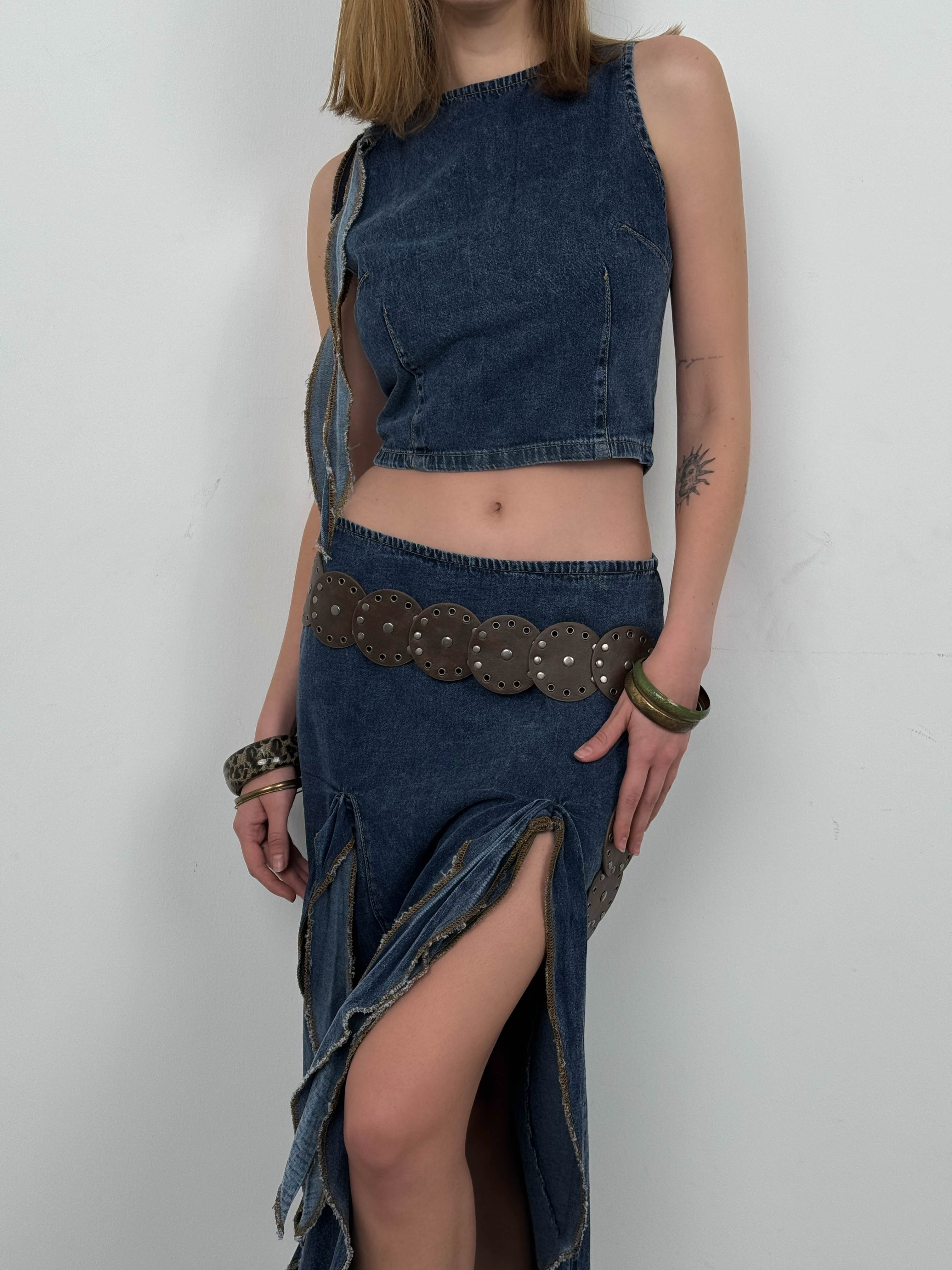 Ruffled Koyu Blue Denim Skirt