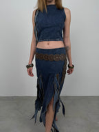Ruffled Koyu Blue Denim Skirt
