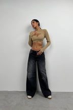 Ribbed Bra Bolero Beige Crop Set
