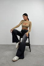 Ribbed Bra Bolero Beige Crop Set