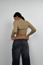 Ribbed Bra Bolero Beige Crop Set