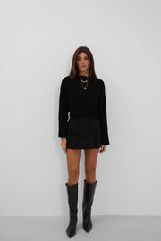 Ribbed Crop Knit Black Sweater