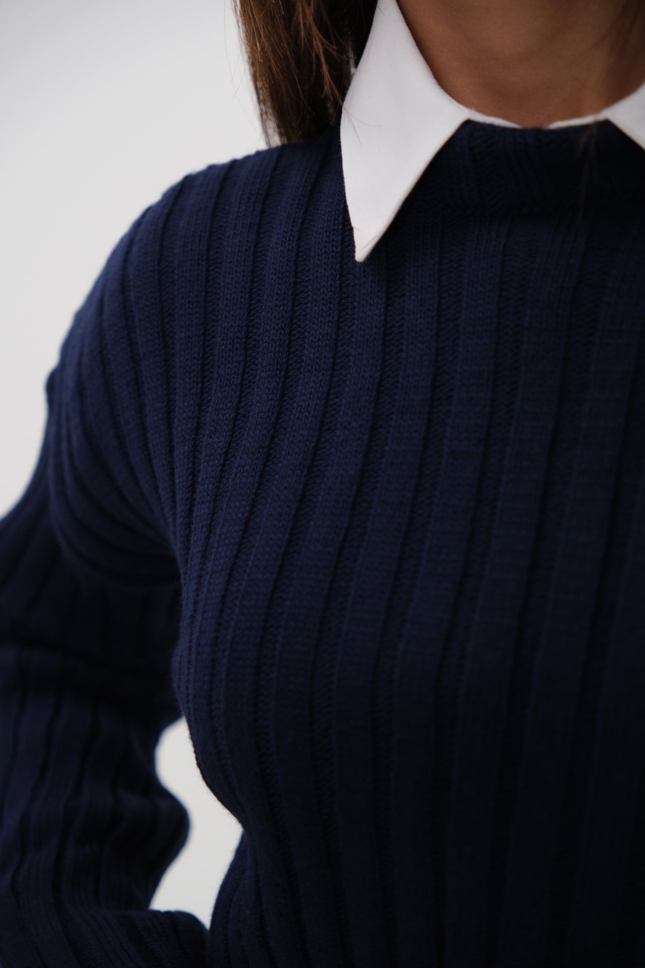 Ribbed Crop Knit Navy Sweater