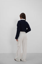 Ribbed Crop Knit Navy Sweater