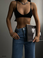 Ribbed Seamless Black Bra