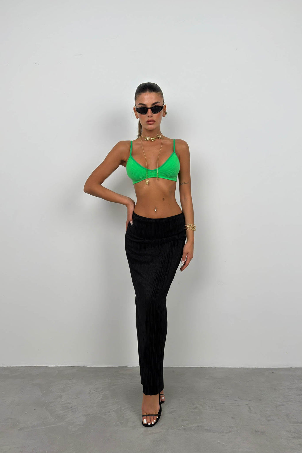 Ribbed Seamless Green Bra