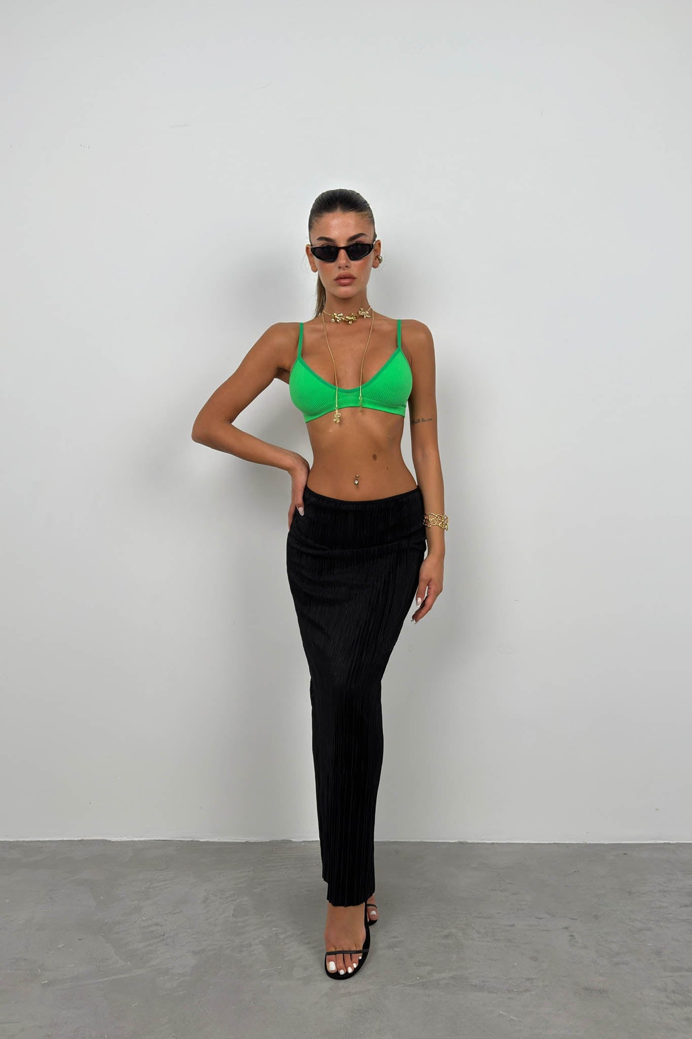 Ribbed Seamless Green Bra