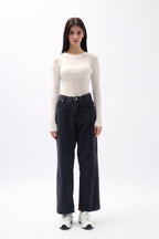 Ribbed Transparan Ecru Blouse