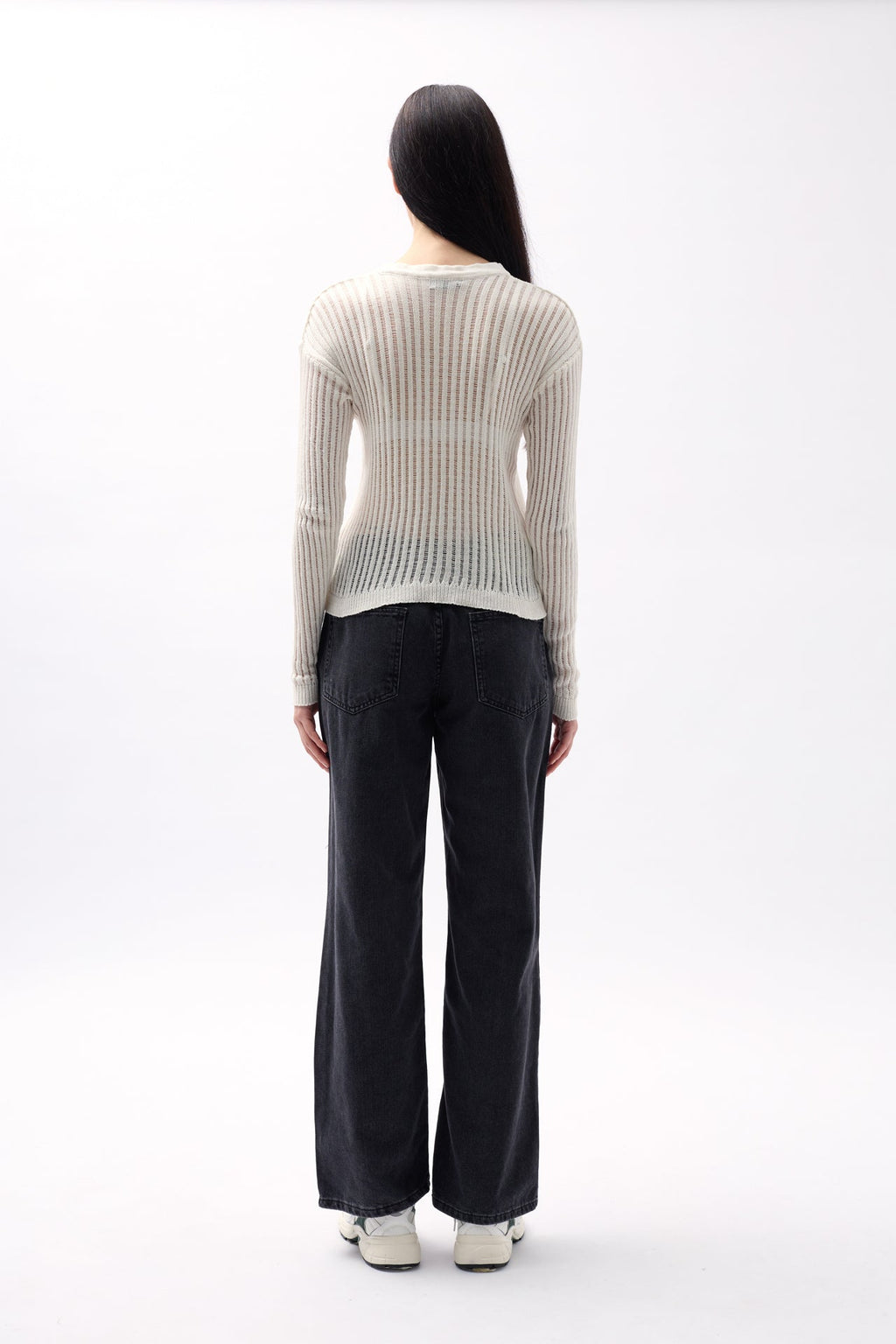 Ribbed Transparan Ecru Blouse