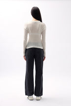 Ribbed Transparan Ecru Blouse