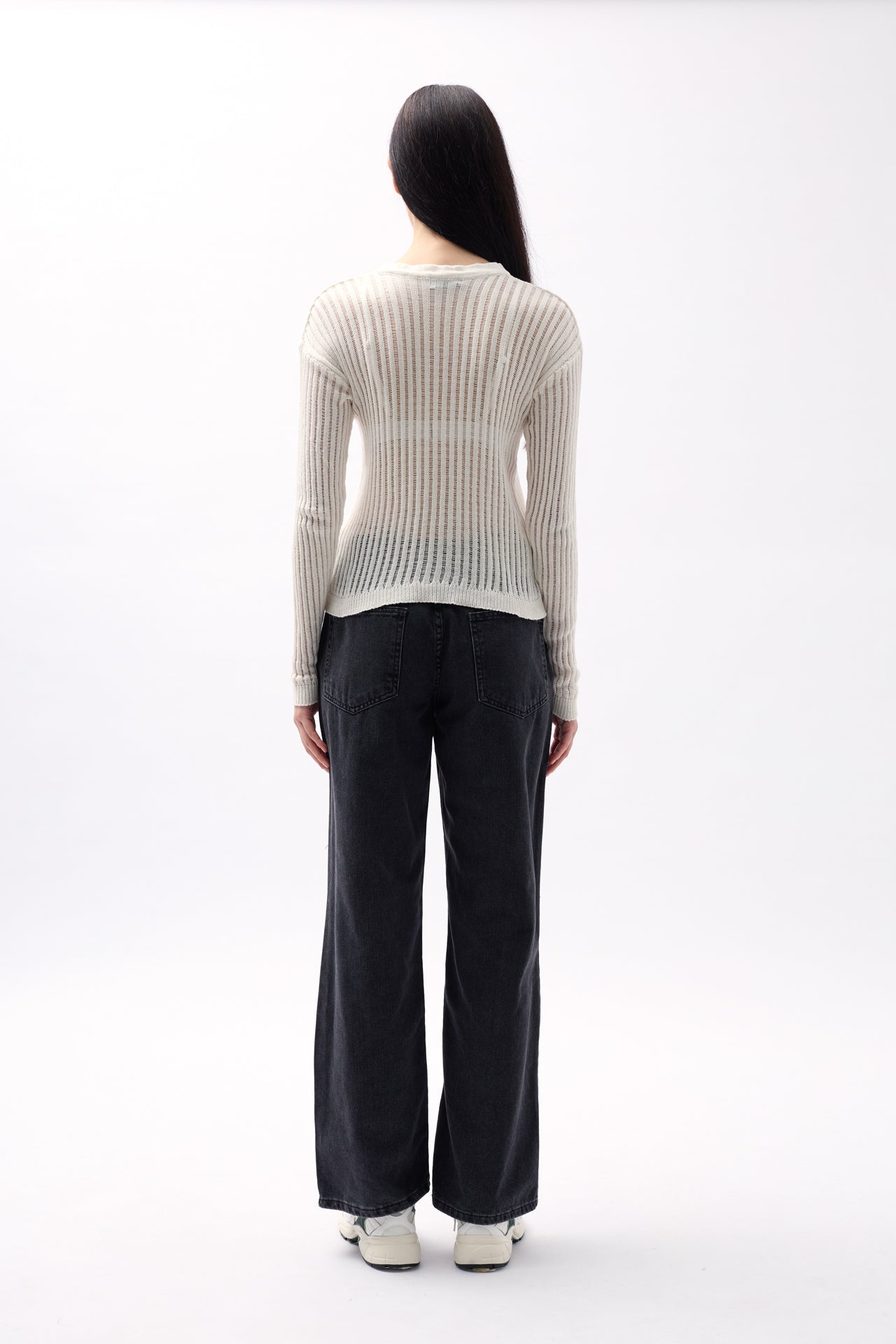 Ribbed Transparan Ecru Blouse