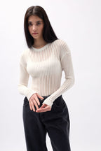 Ribbed Transparan Ecru Blouse