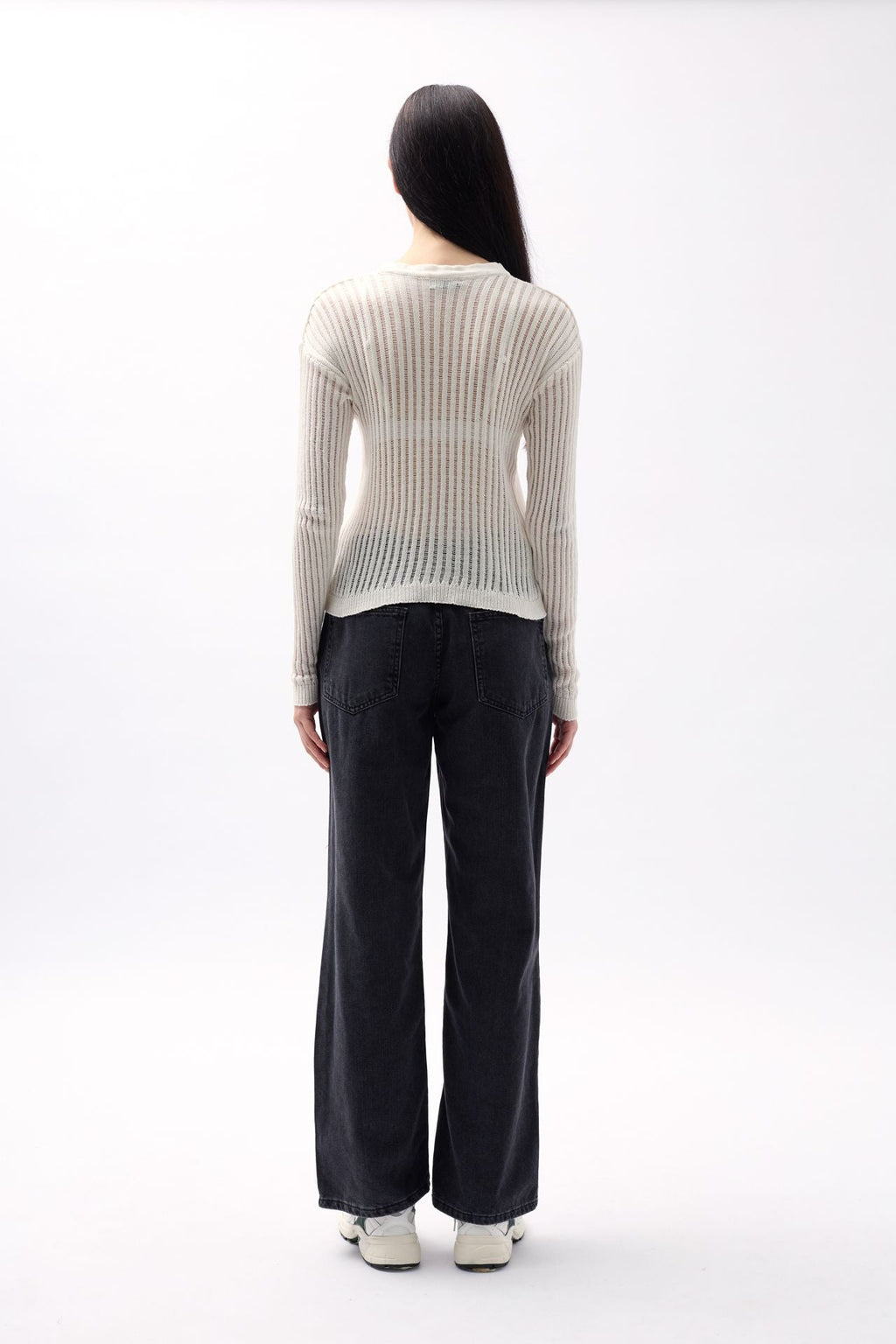 Ribbed Transparan Ecru Blouse