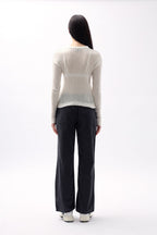 Ribbed Transparan Ecru Blouse