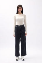 Ribbed Transparan Ecru Blouse